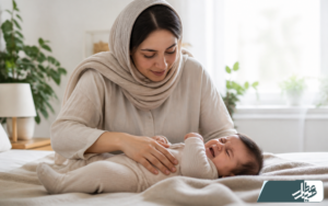 مادر در حال آرام‌کردن نوزاد مبتلا به نفخ و قولنج