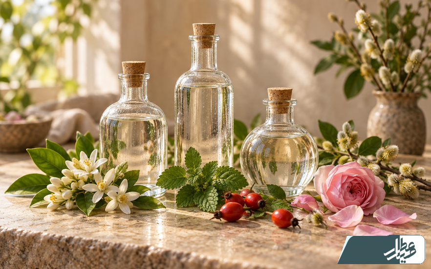 عرقیات گیاهی ملایم در کنار بهارنارنج، بادرنجبویه و گلبرگ رز