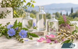 عرقیات گیاهی در کنار گل کاسنی، شاتره و بیدمشک