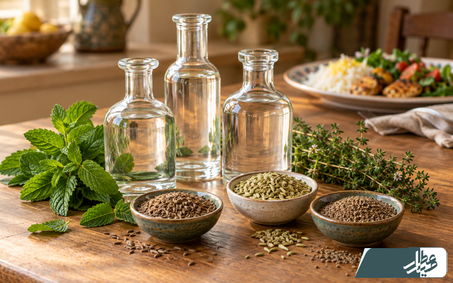 عرقیات گوارشی در کنار نعناع، زیره، رازیانه و زنیان