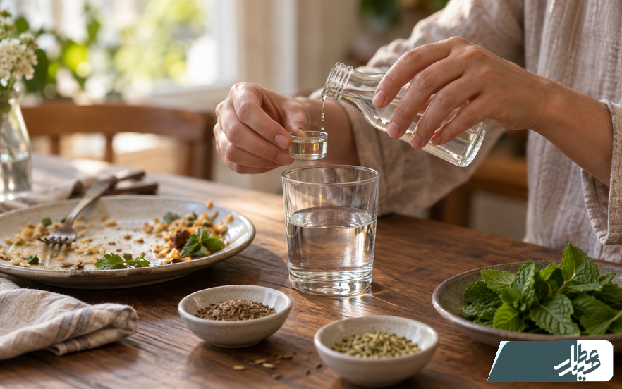 اندازهگیری و رقیق کردن عرق گیاهی بعد از غذا
