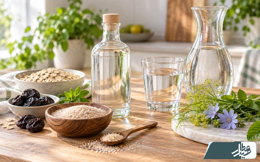عرقیات گیاهی و مواد پرفیبر در کنار آب برای کاهش یبوست